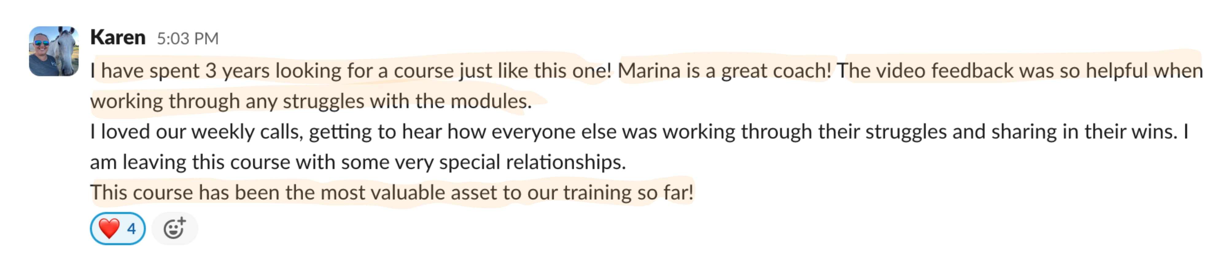 Student feedback from a Positive Horse Training student