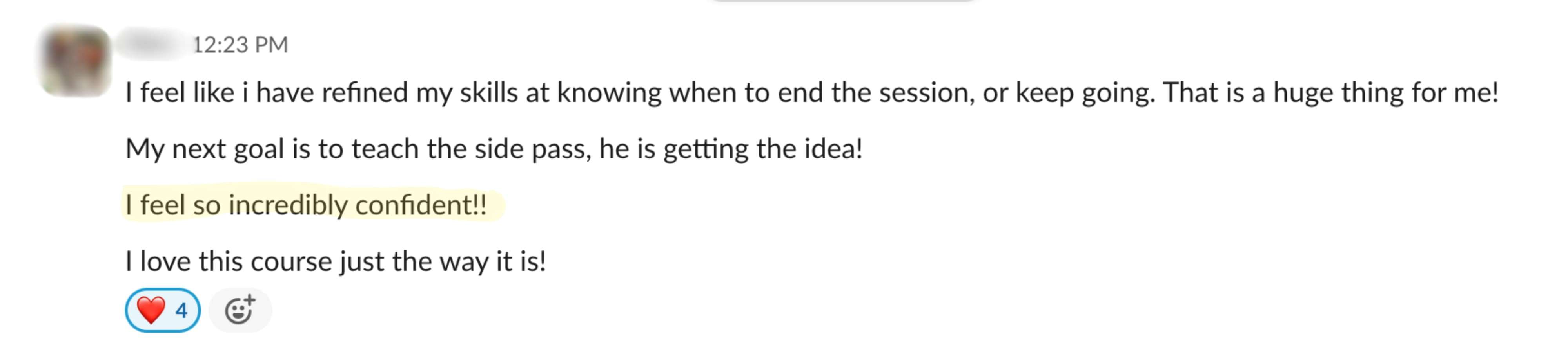 Student feedback from a Positive Horse Training student